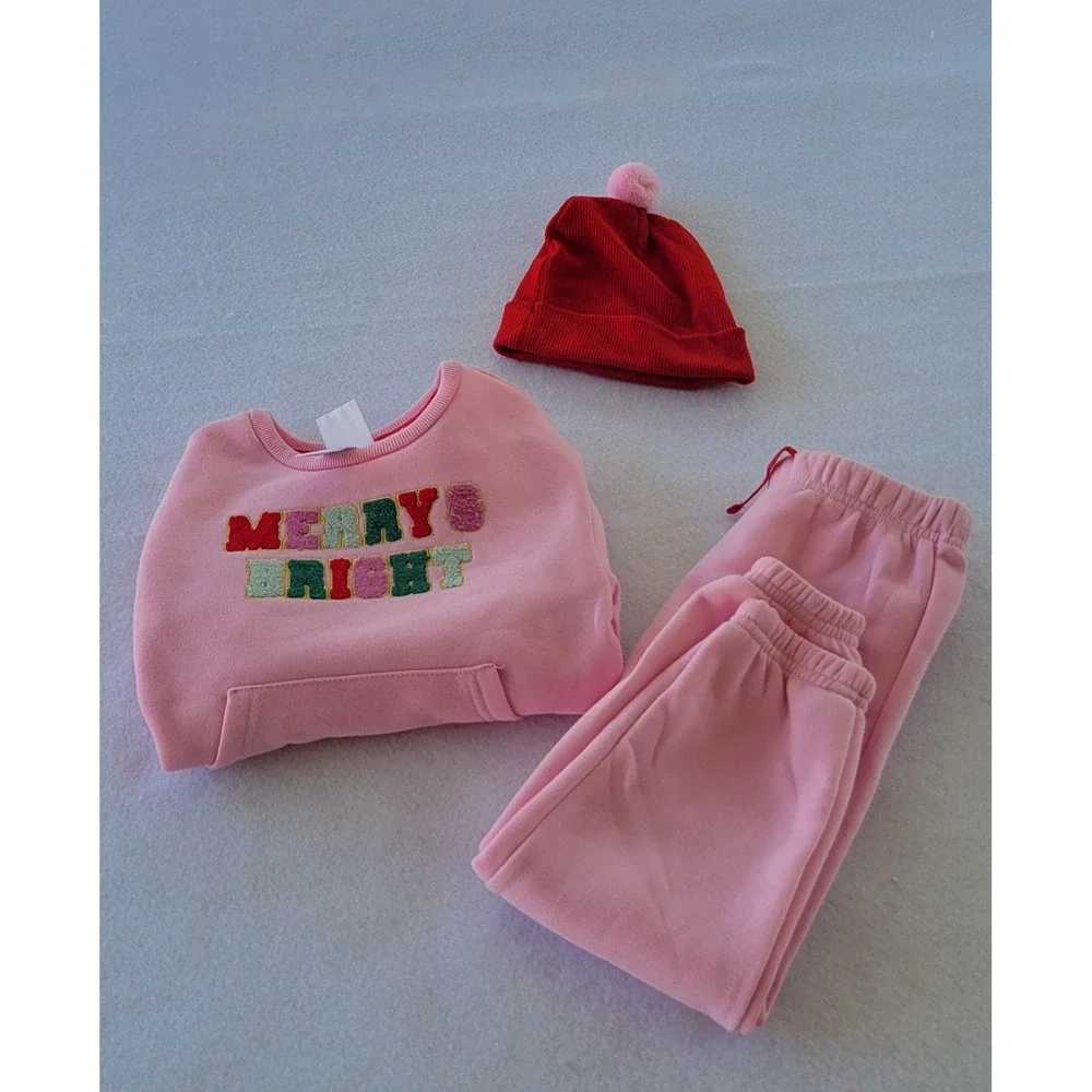 Joyful MERRY & BRIGHT Girls Set 3 HOLIDAY Size 4T‎  COLOR Pink-HOLIDAY